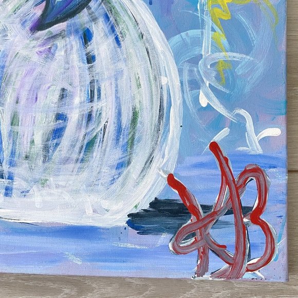 Original Impressionist Flowers Acrylic Painting Purple Blue Red 16x20in Canvas - Picture 3 of 10